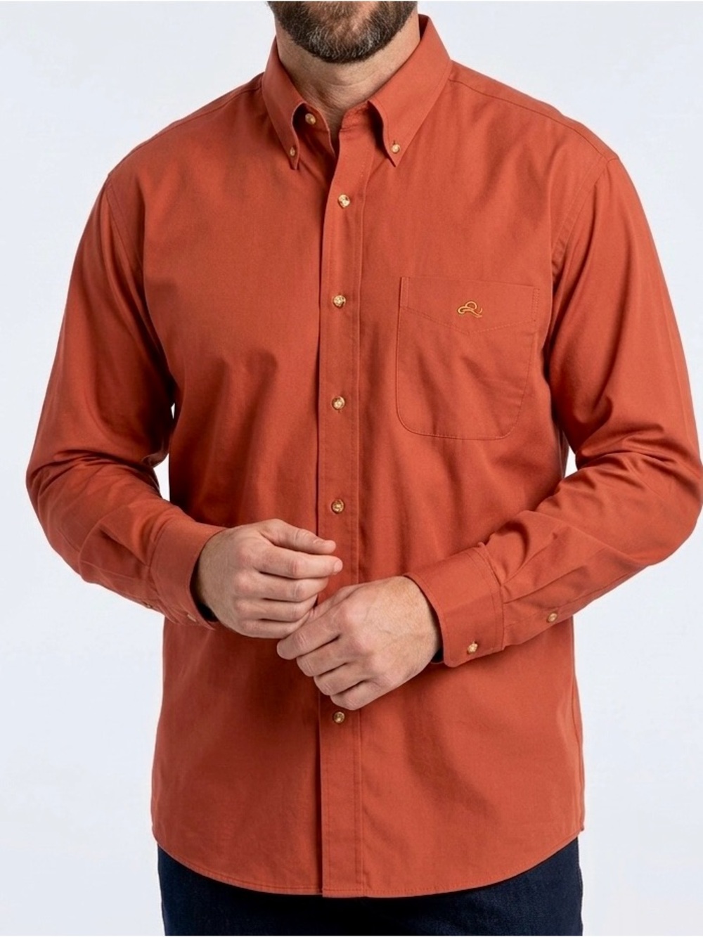 RESISTOL RODEO GEAR Men's Rust Orange Long Sleeve Cotton Button Down Shirt